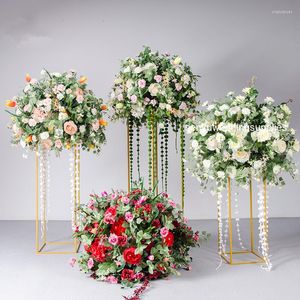 Décoration de fête mariage pièce maîtresse en métal couleur or fleur support colonne pour H décor Senyu2138