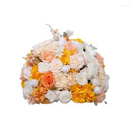 Décoration de fête, fournitures d'allée de Table pour événement de mariage, hortensia artificielle, fleurs de roses, boule dorée