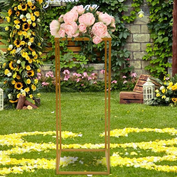 Décoration de fête de mariage stand de fleur en métal colonne colonne géométrique racks de pièce maîtresse 30x30x80cm