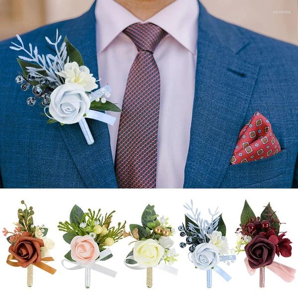 Party Decoration Wedding Groom Boutonniere Man Pin Suit Corsage Artificiel Silk Plastic Rose Fleurs ACCESSOIRES DE MARIAGE