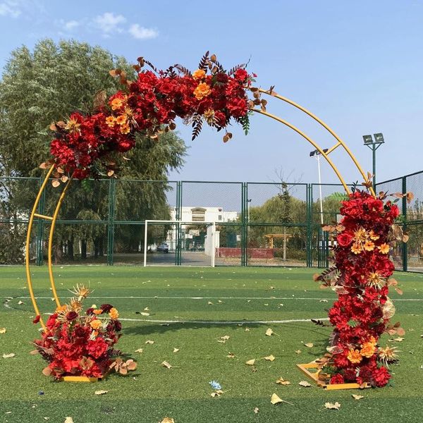 Decoración de fiesta, accesorios de boda, círculo de Metal redondo, soporte de flores de doble poste, Fondo de escenario en T, estante de puerta de arco de arco forjado de hierro