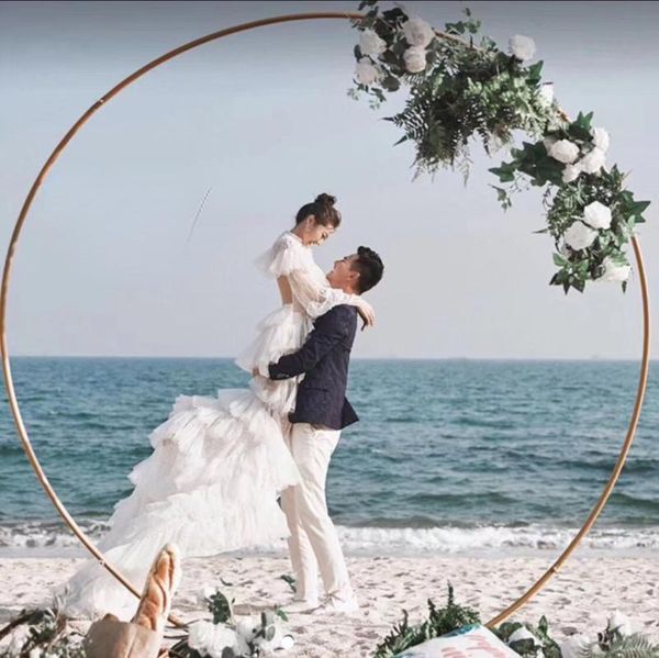 Décoration de fête, accessoires de mariage, anneau en fer forgé, grand arc de fond, porte fleurie, étagère extérieure de pelouse, jardin, arc de lune, fête