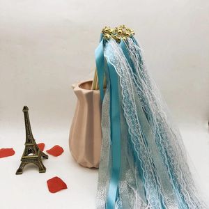 Baguettes de ruban de mariage, décoration de fête, bâton de fée en dentelle scintillante avec cloches, anniversaire