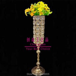 Décoration de fête Centre de table de mariage Vase à fleurs Route Plomb Pièce maîtresse Toile de fond Titulaire Métal doré