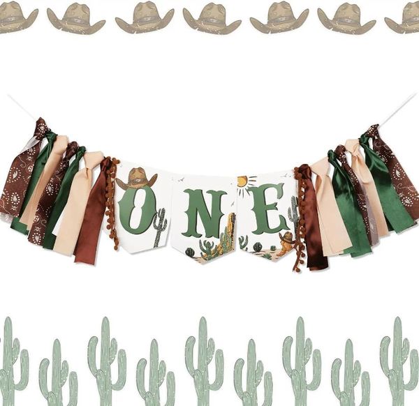 Decoración de fiesta Western Cowboy One High Chair Banner 1er cumpleaños Decoración Pre-ensamblar Primer Rodeo Cómo el Oeste tenía un año