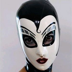 Feestdecoratie witte zwarte latex masker kap capuchon sexy rubberen kap met rugzip handgemaakte fetisjhoofddeksel met ogen gaten spoof Halloween Props 220915