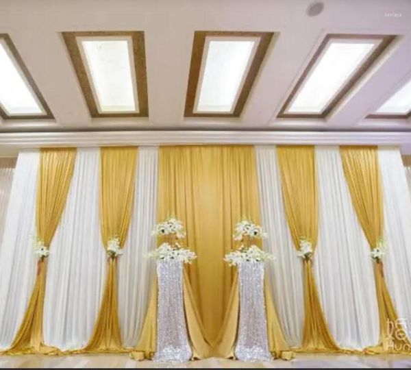 Decoración de fiesta Cortina blanca con fondo de boda de botín dorado para decoraciones de salón de escenario en casa