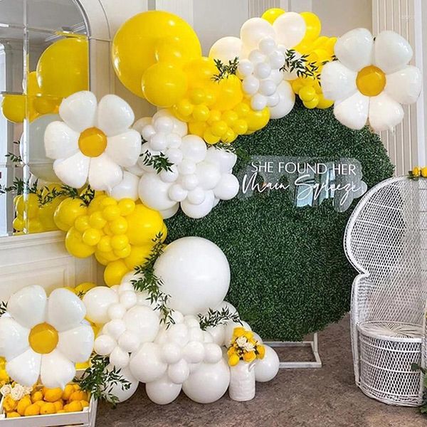 Decoración de fiesta, Kit de guirnalda de globos de margaritas blancas, globos de látex amarillos y azules, decoraciones de verano para bodas, globos para Baby Shower