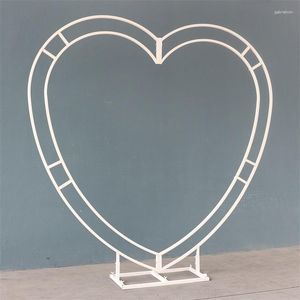 Decoración de fiesta, oro blanco, forma de corazón, boda, arco de Metal, telón de fondo, soporte de hierro, globo de flores, llama para cumpleaños, tienda de eventos