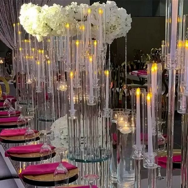 Decoración de fiestas Al por mayor 10 brazos largos STEMMEMMED moderno acrílico acrílico Huracane Cystal Candelas Centro de mesa de boda Candel SXJUn12