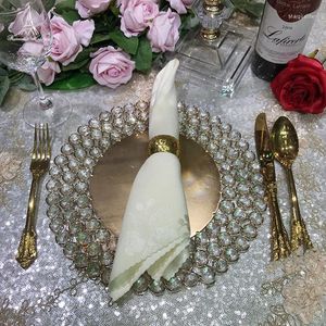 Décoration de fête en gros 3 niveaux perles de cristal verre chargeur assiettes dîner plats ronds soucoupe 13 pouces mariage