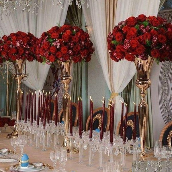 Décoration de fête en gros en gros en fer de fleur de fleur de fleur de mariage table maître de la pièce maîtresse de grandes piliers de mariage