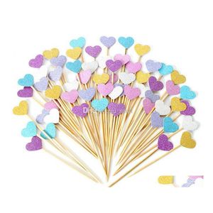 Décoration de fête en gros à la main belle coeur cupcake toppers fille bébé douche décorations fournitures anniversaire drop livraison maison g dhvmt