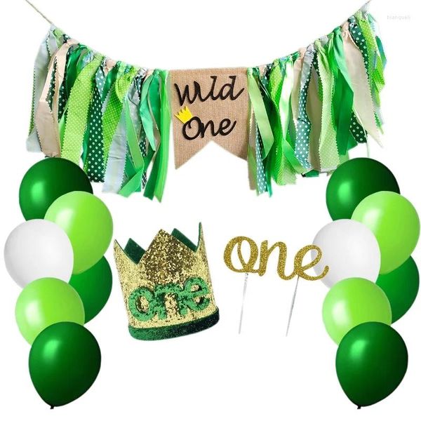 Party Decoration Wild One Birthday Ballons High Banner Banner Crown Gâteau Topper Première Jungle Safari DÉCORATIONS