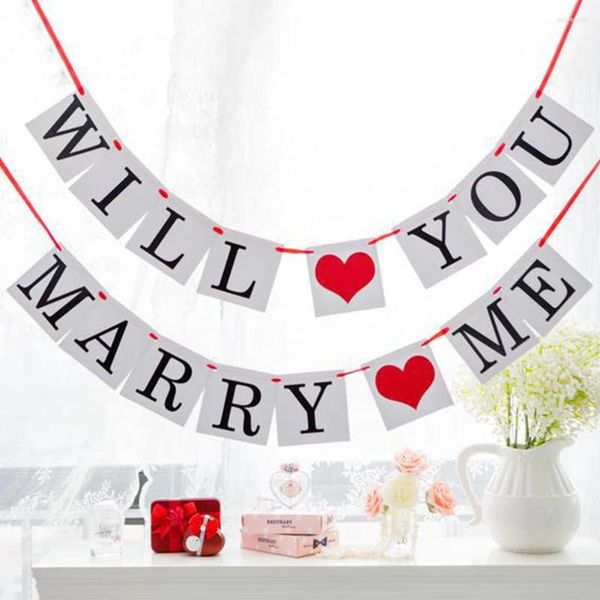Décoration de fête Will You Muiry m'épouser la Saint-Valentin Love Heart Hanging Bantin Banner Birthday Engagement Marriage Proposition