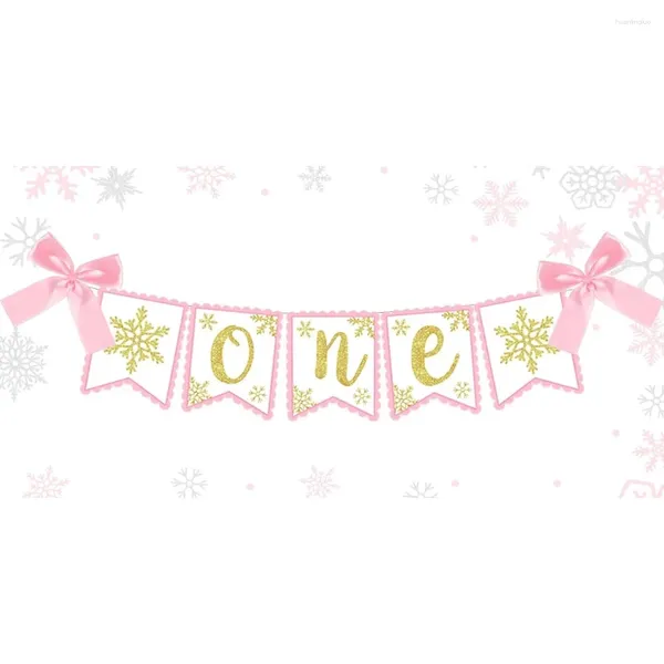 Decoración de fiestas Invierno Onerland Silla alta Banner Rosa 1er cumpleaños Garland copo de nieve para decoraciones de niñas