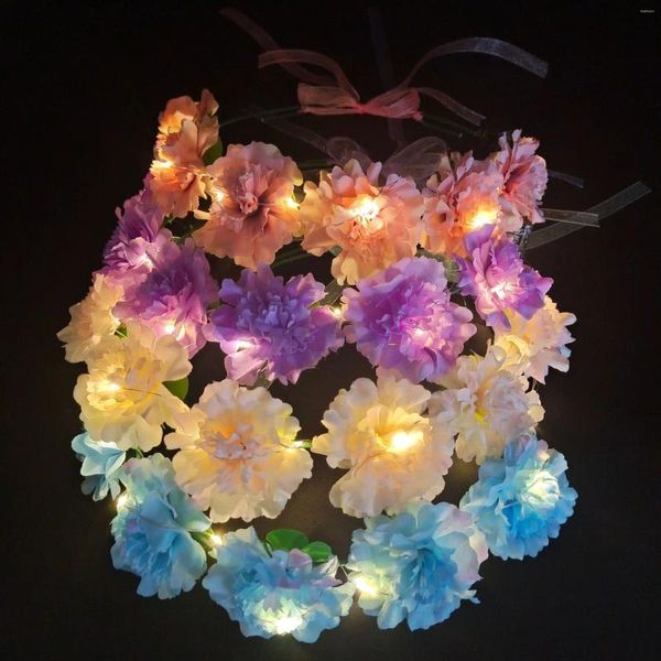 Decoración de fiestas Mujeres Luces LED LED UP BEACH ROSE Festival de boda Diabarde Cena de cabello Garland Diy Flor Corona Halloween