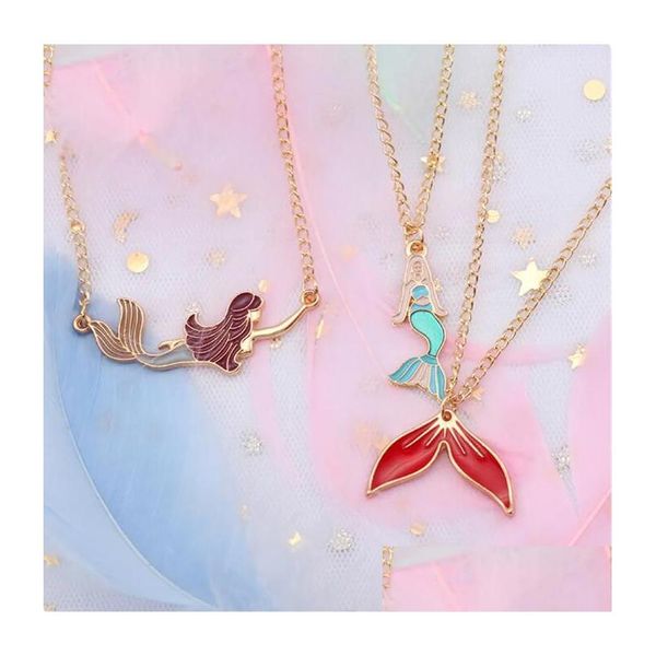 Décoration de fête Femmes Sirène Pendentif Collier Élégant Dessin Animé Queue De Poisson Conception Animale Bijoux Accessoires Cadeaux Drop Delivery Hom Dhyxq