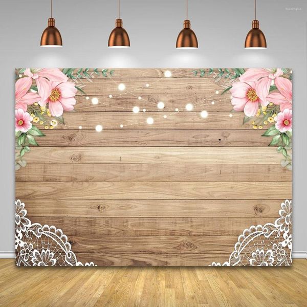 Décoration de fête en bois mur pes rose floral pocall sterièmes de toile de fond des filles d'anniversaire de mariée bannière baptism pour postudio