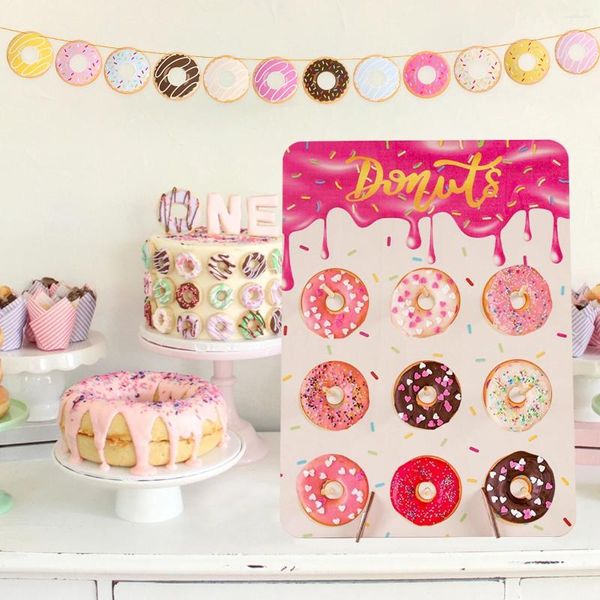 Decoración de fiestas Madera Donut Stand Boda Cumpleaños Donutas de madera Donra de pared Suministros de baby shower Donut Board