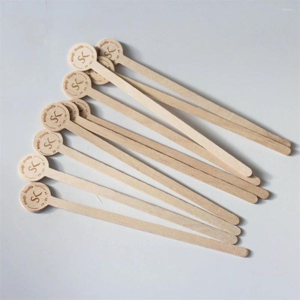 Décoration de fête en bois Stirons --50 Cocktail de logo personnalisé remuer la boisson personnalisée de la boisson monogrammée Stick Promos Bar Favor