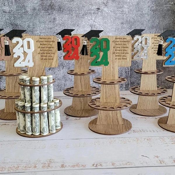 Porte-monnaie en bois pour cadeau de remise de diplôme, décoration de fête, avec 25 trous, décor de chapeau, bricolage pour anniversaire