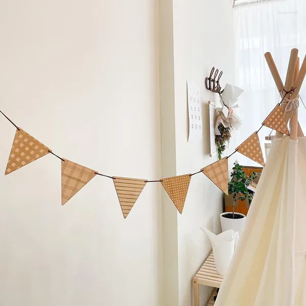 Décoration de fête Fanions en bois Bunting Bannière Drapeau Tenture Guirlande Baby Shower Anniversaire De Mariage Pour La Décoration Intérieure Po Prop