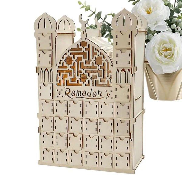 Decoración de fiesta Calendario de Adviento de Ramadán de madera Eid Mubarak cajón de cuenta atrás adornos DIY mesa islámica musulmana decoración del hogar