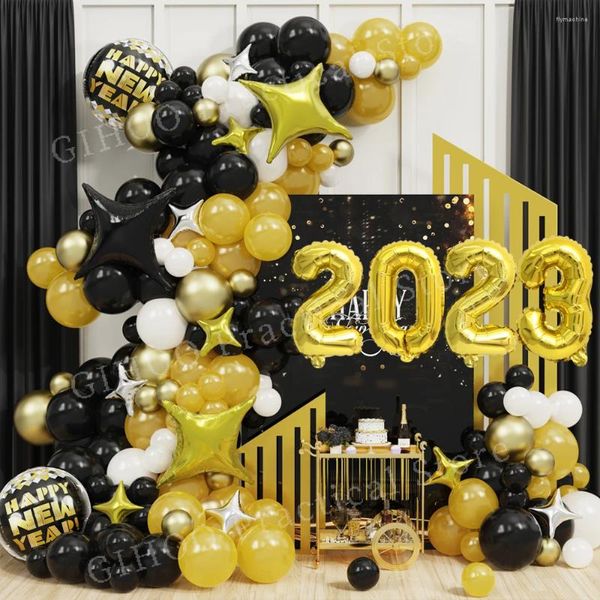 Party Decoration Année Black Gold Balon Garland Arch Kit Latex Baloon 2024 30inch Numéro Ballons de papier d'aluminium Noël