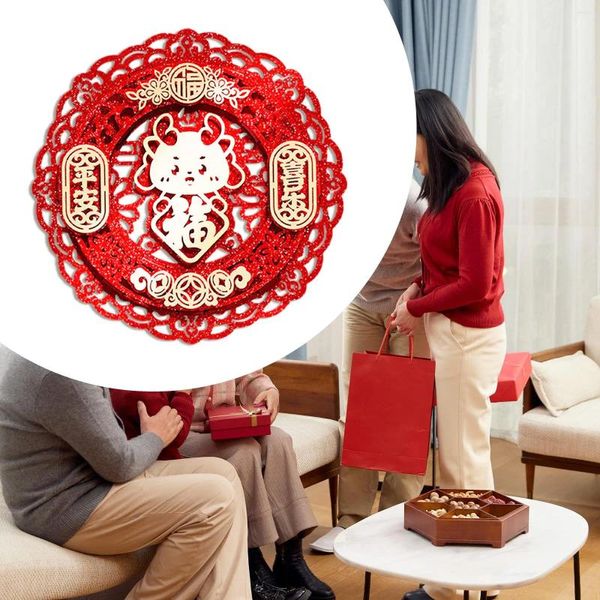 Autocollants de décoration de fête année du Dragon, ornement de fenêtre rouge chinois pour l'école, le bureau, le magasin, la maison, Festival de printemps