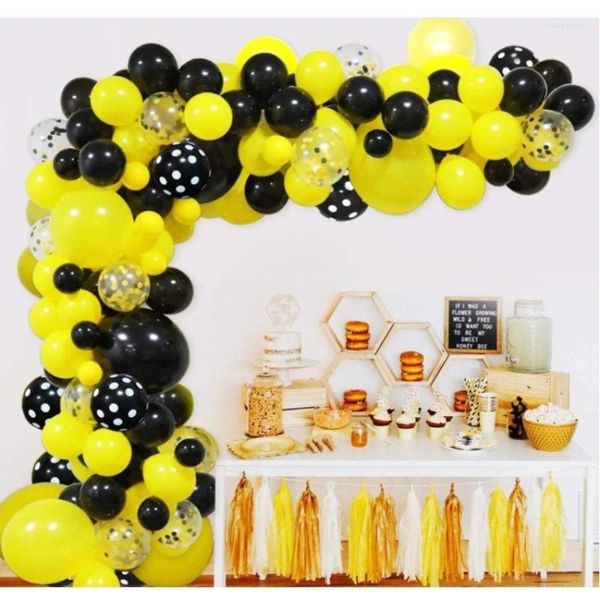 Décoration de fête jaune ballons noirs arc kit polka dots latex garland