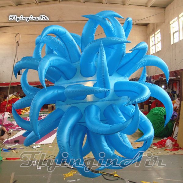 Ballon LED gonflable suspendu décoratif de fête 2m éclairage bleu sphère gonflée entourée de coins incurvés pour la décoration de boîte de nuit