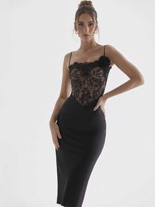 Feestjurk vrouwen elegante luxe kanten satijn patckwork corset midi jurk formele gelegenheid satijn zwarte jurken 2023
