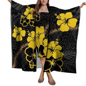 Vestidos de fiesta 1 MOQ Diseño personalizado Impresión HD Polinesia Tribal Playa para mujer Protector solar Chal Sarong Bufanda Lady Vestido ligero Conjunto