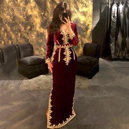 Robes de soirée 14448 # IENA sirène robes de soirée formelles caftan marocain velours manches longues robe de mariée musulmane algérienne Vestidos De Fiesta 230322