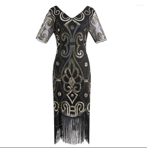 Vestidos de fiesta de 1920 Flapper Vintage Mujeres Condimitador Mole de manga corta Vestido floral Great Gatsby Tassel Ropa Mujer CLOHTES For