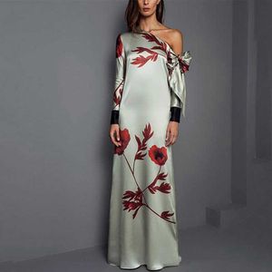 Robes de soirée 2021 Mode imprimé floral droite à manches longues hors épaule arc automne mère de la robe de mariée robes de soirée décontractées robe de bal T220930