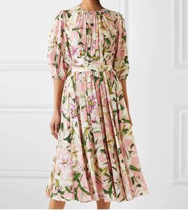 Robes de soirée 2023 automne personnaliser fait femmes décontracté grande taille 3XS-10XL O cou demi manches impression florale une ligne robe rose/noir