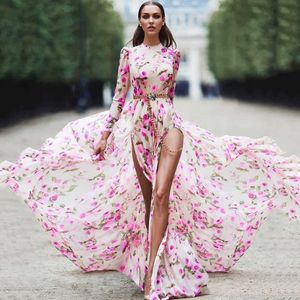 Robes de soirée 2023 nouvelles femmes imprimées grande robe trapèze avec jupe longue fendue mode jupe de plage T230303
