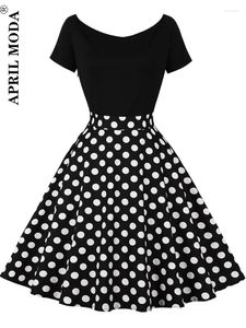Vestidos de fiesta 2023 Patchwork Vintage Swing vestido de mujer Polka Dot negro Flare Robe Sundress algodón 50s 60s A Line verano Pin Up