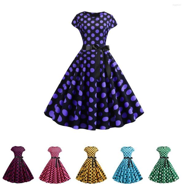 Robes de soirée 2023 à pois imprimé été Vintage femmes des années 1950 balançoire Rockabilly Robe Robe Femme grande taille décontracté bureau Vestidos