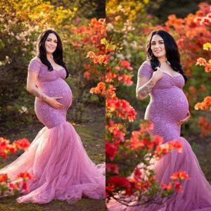 Abiti da festa 2023 Prom Elegante abito da donna incinta in pizzo manica corta abiti premaman per baby shower abiti da sera a sirena