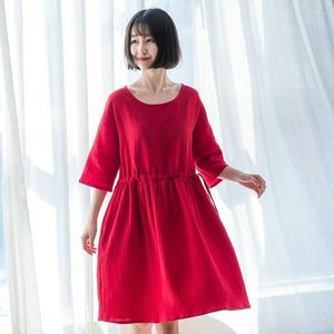 Robes de soirée 2023 été automne femmes coton lin couleur bonbon confortable marque robe demi manches ample décontracté