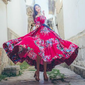 Feestjurken 2023 zomer bloemen maxi jurk vrouwen avond plus maat grote casual mode off schouder lange vintage vrouwelijke vestidos