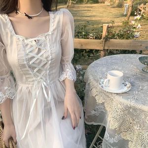 Feestjurken 2023 Zomerkant Vrouwen Casual whse Fairy Vestidos Maxi Skater Jurk met lange mouwen Lolita Harajuku Cottagecore Robe