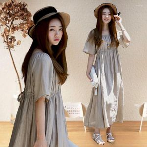 Robes de soirée 2023 été ample minceur décontracté coton lin robe coréenne Simple couleur unie tout-match femmes longue marée