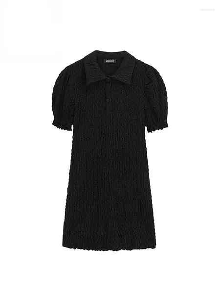 Vestidos de fiesta 2023 Verano Mujeres Slim Punto Mini Polo de una sola pieza Manga corta Mujer Color negro Vestido de fiesta Vintage Elegancia Estilo