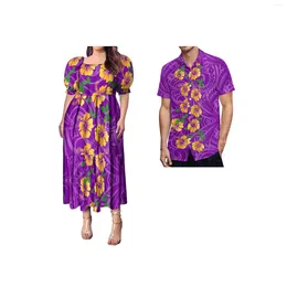 Robes de soirée 2024 Arrivée Îles du Pacifique Tapa Imprimer Volants Puff Manches Robe à plusieurs niveaux Polynésien Traditionnel Femmes Vêtements Hommes Chemise