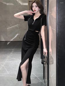 Robes de fête 2024 Black Short Short Elegant Hooded Robe Women Fashion Chic Hollow Out Prom Summer Corée Vintage Hepburn