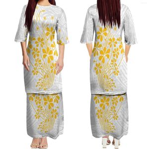 Robes de soirée 2024 Design Polynésien Tribal Imprimer Col Rond Samoan Puletasi Ensemble Robe Personnalisée Femmes 2 Pièces Haut Et Jupes Deux Pièces Tenue